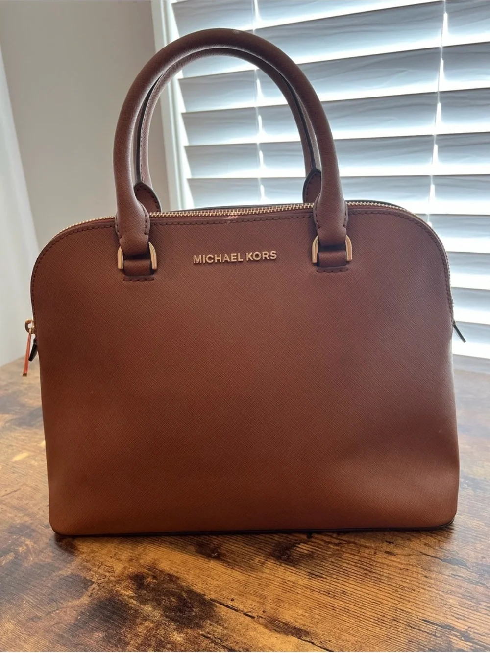 Michael Kors Jet Set Travel Large Dome Satchel Brown Saffiano Leather NWOT